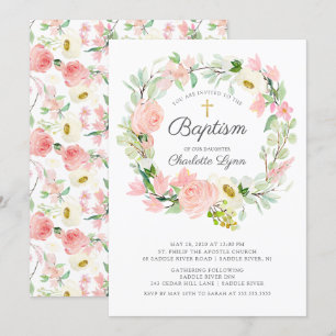 Chic & legant Blush Pink Floral Baptisme Kaart