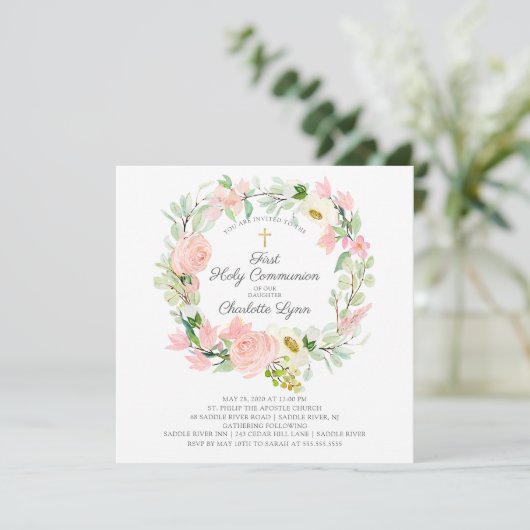 Chic & legant Blush Pink Floral First Community Kaart (Staand voorkant)