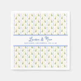 Chic Lemon Citrus Elegante Blauwe Zomer Huwelijk Servet