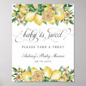 Chic Lemon Floral Baby is Sweet Treat Shower Sign Poster (Voorkant)