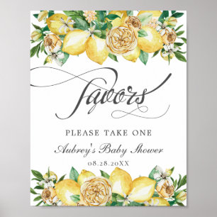 Chic Lemon Floral Favors Baby Sign. Poster