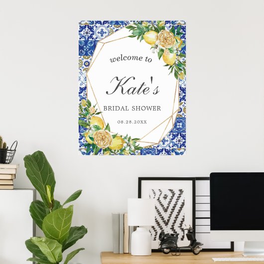 Chic Lemon Floral Geometric Vrijgezellenfeest Welk Poster (Thuiskantoor)