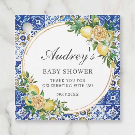 Chic Lemon Floral Greenery Baby shower Dank u Bedankjes Labels (Voorkant)