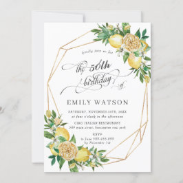 Chic Lemon Floral Greenery Geometric 50th Birthday Kaart