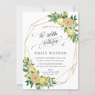 Chic Lemon Floral Greenery Geometric 50th Birthday Kaart