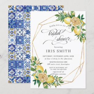 Chic Lemon Floral Greenery Geometric Vrijgezellenf Kaart