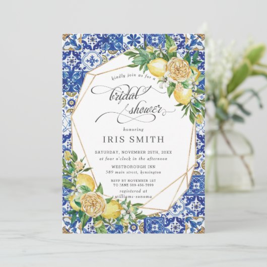 Chic Lemon Floral Greenery Geometric Vrijgezellenf Kaart (Staand voorkant)