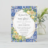 Chic Lemon Floral Greenery Geometric Vrijgezellenf Kaart (Staand voorkant)