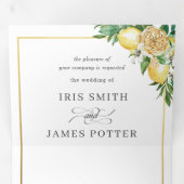 Chic Lemon Floral Greenery Gold Wedding RSVP Drieluik Uitnodiging (Binnenzijde eerst)
