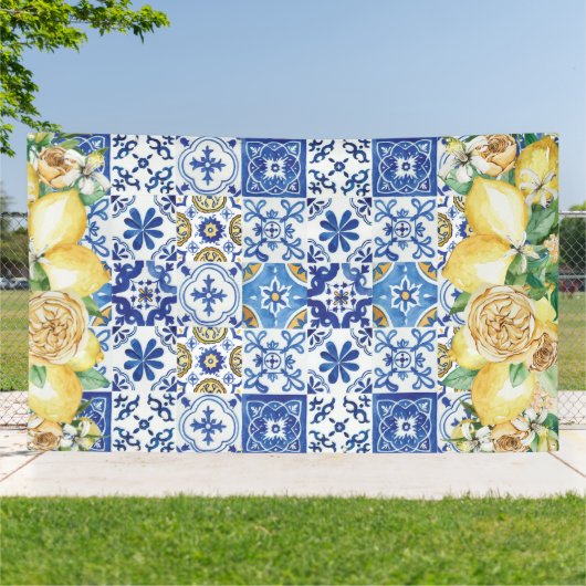 Chic Lemon Floral Meditteranean Mosaic Tegels Spandoek (Buitenkant)