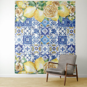 Chic Lemon Floral Meditteranean Mosaic Tegels Wandkleed