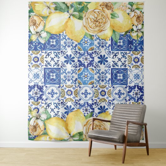 Chic Lemon Floral Meditteranean Mosaic Tegels Wandkleed (In situ)