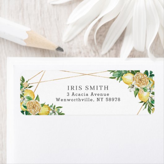 Chic Lemon Greenery Geometric Return Address Etiket (Insitu)