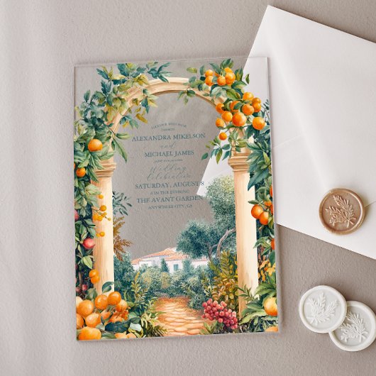 Chic Lemon Mediterraanse Zomer Bruiloft Acryl Uitnodigingen