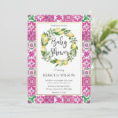 Chic Lemon Mediterranean Baby shower Pink Girl Kaart (Staand voorkant)