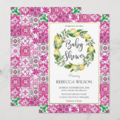 Chic Lemon Mediterranean Baby shower Pink Girl Kaart (Voorkant / Achterkant)