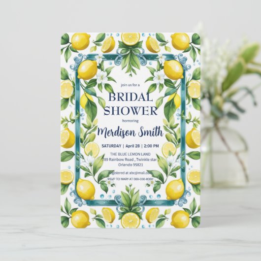 Chic Lemon Mediterranean Summer Vrijgezellenfeest Save The Date (Staand voorkant)