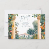 Chic Lemon Mediterranean Summer Wedding RSVP Kaartje (Voorkant)