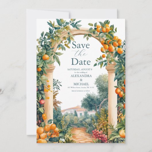 Chic Lemon Mediterranean Summer Wedding Save The Date (Voorkant)