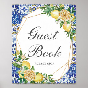 Chic Lemon Yellow Floral Guest Book Gelieve te ond Poster