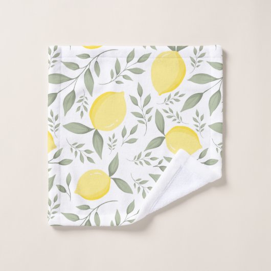 Chic Lemons and Leaves Monogram Bad Handdoek (Wasdoekje)