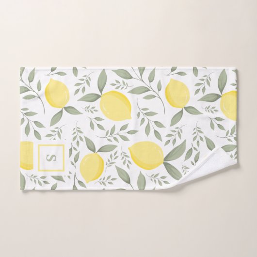 Chic  Lemons and Leaves Monogram Bad Handdoek (Handdoek)