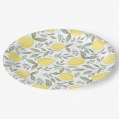 Chic Lemons and Leaves Pattern Monogram Papieren Bordje (Gekanteld)
