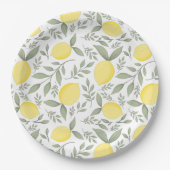 Chic Lemons and Leaves Pattern Monogram Papieren Bordje (Voorkant)