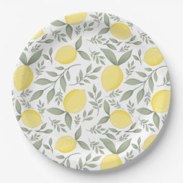Chic Lemons and Leaves Pattern Monogram Papieren Bordje