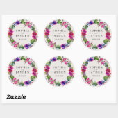 Chic lente roze paarse waterverf bloemenbruiloft ronde sticker (Vel)