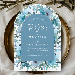 Chic lente witte stoffige blauwe bloemen bruiloft  kaart