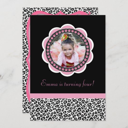 Chic Leopard Birthday Uitnodiging (Voorkant / Achterkant)