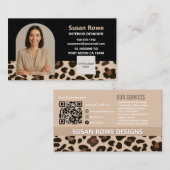 Chic Leopard Black and Beige QR Code Arch Photo Visitekaartje (Voorkant / Achterkant)