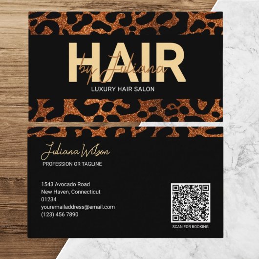 Chic Leopard Cheetah Glitter Schoonheidssalon QR C Visitekaartje