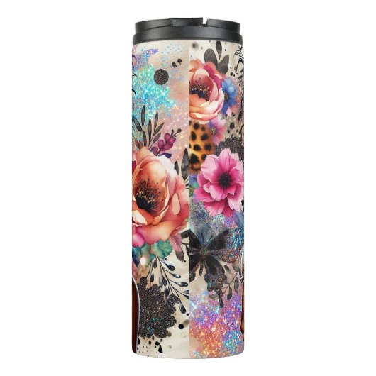 Chic Leopard Coffee Sparkle Dream Thermosbeker (Achterkant)