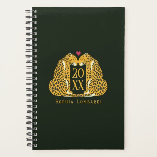Chic Leopard Love op Donkergroen Planner (Voorkant)