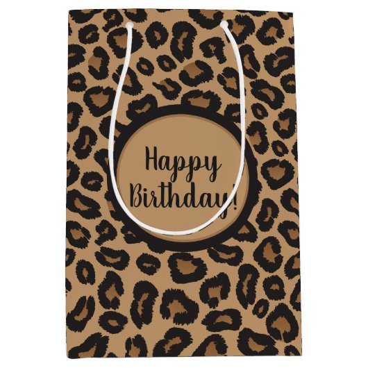Chic Leopard Pattern Birthday Medium Cadeauzakje (Voorkant)