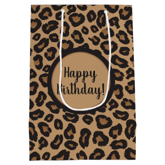 Chic Leopard Pattern Birthday Medium Cadeauzakje (Achterkant)
