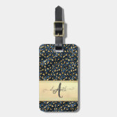 Chic Leopard Pattern Black Bronze Monogram Bagagelabel (Voorkant verticaal)