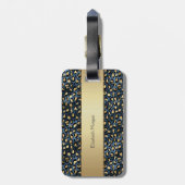 Chic Leopard Pattern Black Bronze Monogram Bagagelabel (Achterkant verticaal)