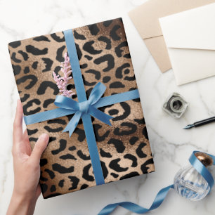 Chic Leopard Pattern Black Bronze Monogram Cadeaupapier