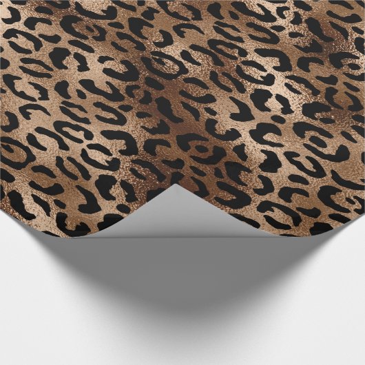 Chic Leopard Pattern Black Bronze Monogram Cadeaupapier (Hoek)