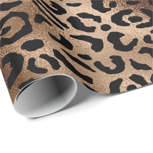 Chic Leopard Pattern Black Bronze Monogram Cadeaupapier (Rol Hoek)