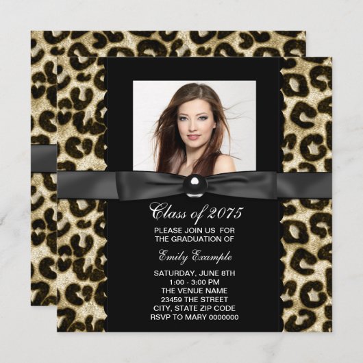 Chic Leopard Photo Afstuderen aangekondigd Kaart (Voorkant / Achterkant)