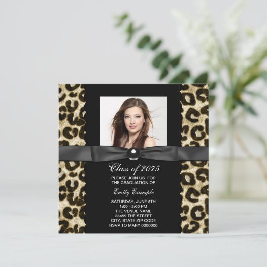 Chic Leopard Photo Afstuderen aangekondigd Kaart (Staand voorkant)