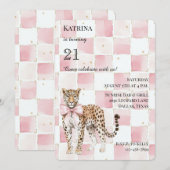 Chic Leopard Pink Bow Squares Verjaardag Kaart (Voorkant / Achterkant)