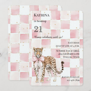 Chic Leopard Pink Bow Squares Verjaardag Kaart