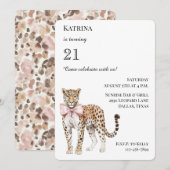 Chic Leopard Pink Bow Verjaardag Kaart (Voorkant / Achterkant)