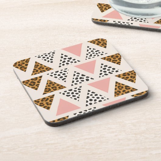 Chic Leopard & Pink Triangle Pattern Bier Onderzetter (Linkerzijde)