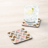 Chic Leopard & Pink Triangle Pattern Bier Onderzetter (Rechterzijde)